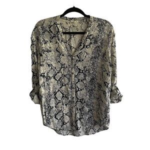 SOFT JOIE Snake Print Button Blouse Blue Grey Cream XS